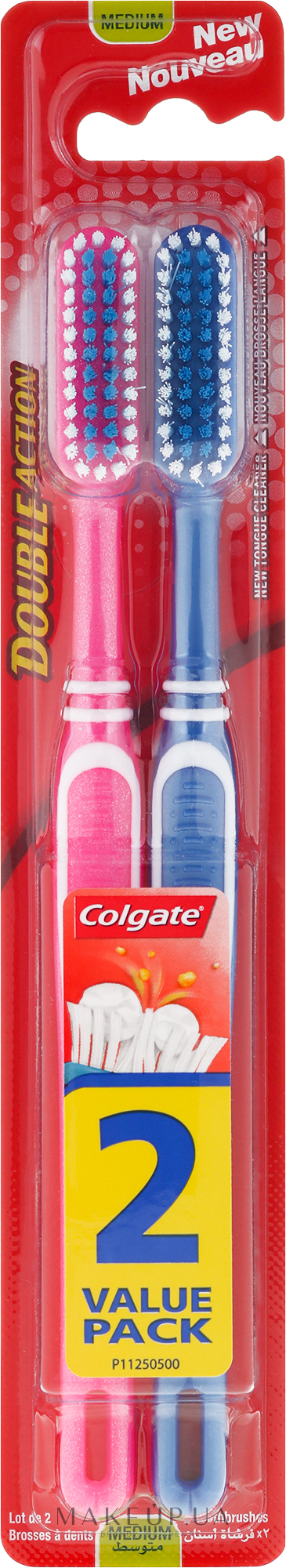 Зубна щітка, синя + рожева - Colgate Double Action Medium Toothbrushes — фото 2шт