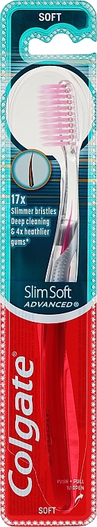 Зубна щітка "Шовкові нитки", м'яка, рожева - Colgate Slim Soft Advanced — фото N1