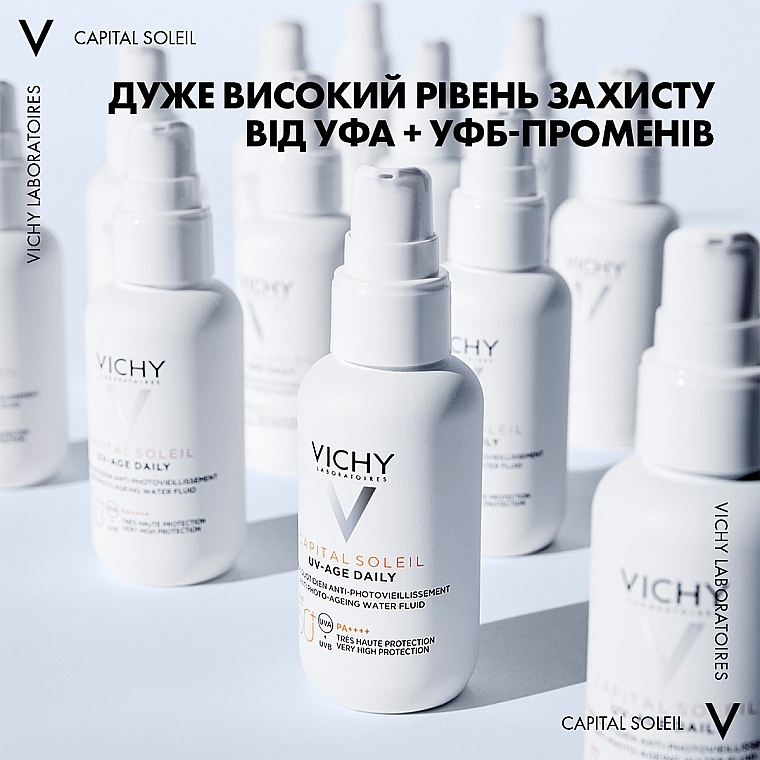 Сонцезахисний невагомий флюїд проти ознак фотостаріння шкіри обличчя, SPF 50+ - Vichy Capital Soleil UV-Age Daily — фото N9