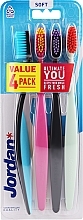 Духи, Парфюмерия, косметика Зубная щетка мягкая, 4 шт, черные + розовая + мятная - Jordan Ultimate You Soft Toothbrush