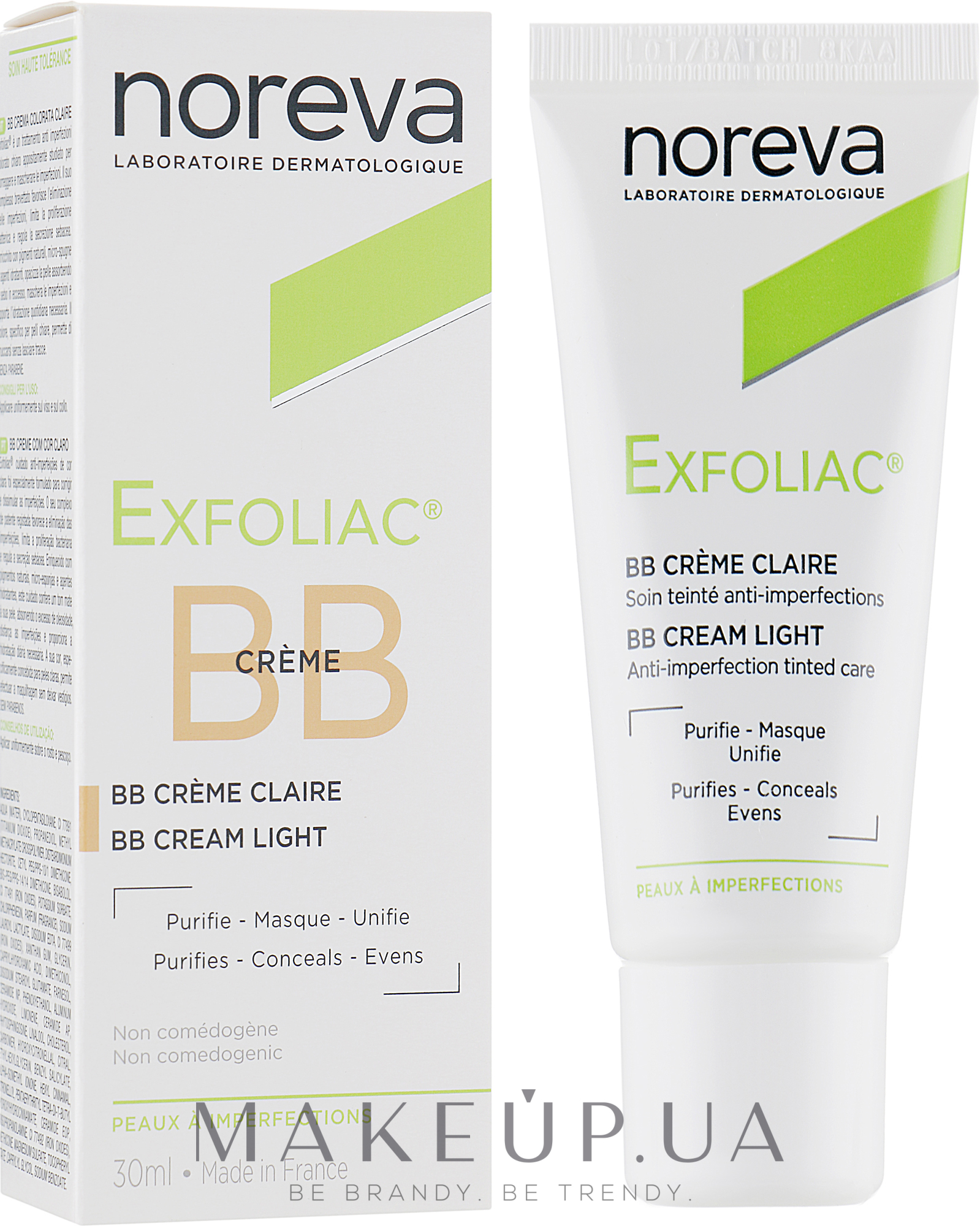 Корректирующий крем - Noreva Laboratoires Exfoliac BB Cream Anti-imperfection Tinted Care — фото Light