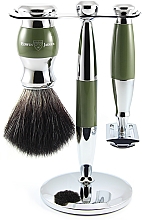 Парфумерія, косметика Набір для гоління - Edwin Jagger Green & Chrome 3 Piece DE Set Black Synthetic