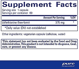 Диетическая добавка "L-метионин", капсулы - Pure Encapsulations l-Methionine — фото N2