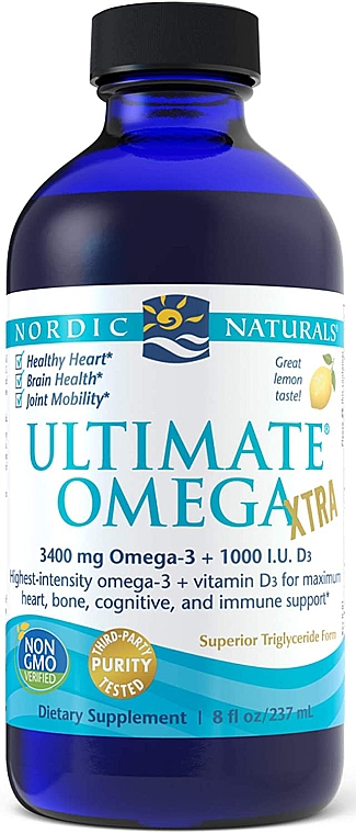 Пищевая добавка в жидкости "Омега экстра + витамин D", 3500 мг - Nordic Naturals Ultimate Omega Xtra Lemon — фото N1