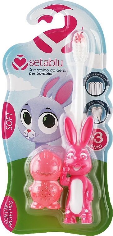 Детская зубная щетка с защитным чехлом "Кролик", розовая - Setablu Baby Soft Rabbit Toothbrush — фото N1