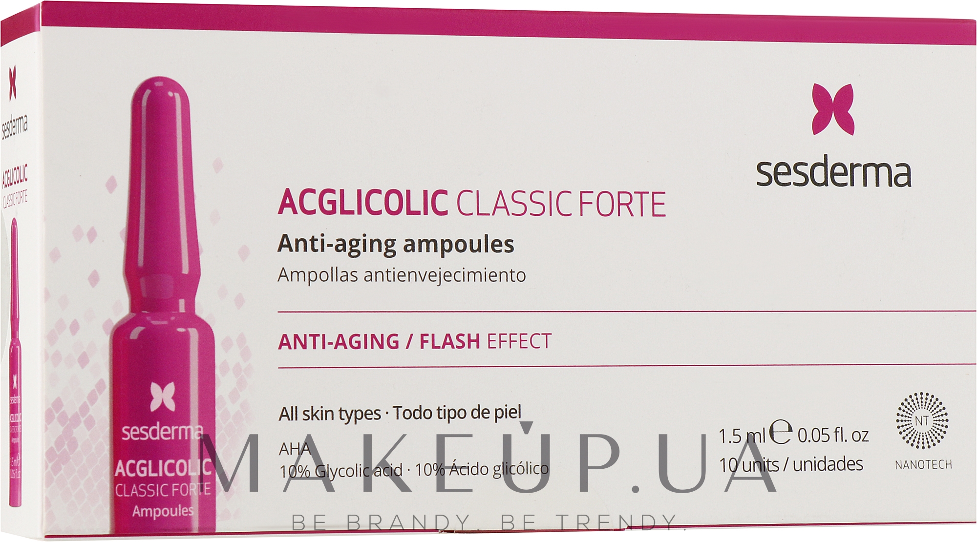 Ампулы с гликолевой кислотой против старения - SesDerma Laboratories Acglicolic Classic Forte Anti-Aging Ampoules — фото 10x1.5ml