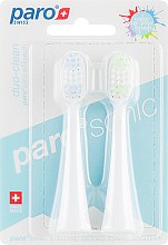 Духи, Парфюмерия, косметика Сменные щетки для звуковой зубной щетки, синяя + салатовая - Paro Swiss Sonic Duo Clean