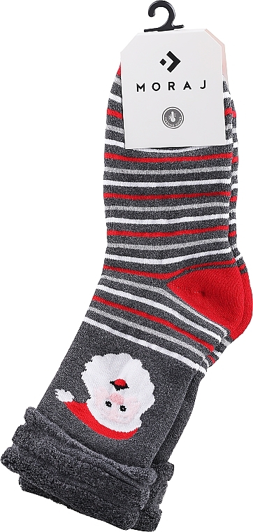 Шкарпетки жіночі довгі з різдвяним мотивом, сірі із Сантою - Moraj — фото N1