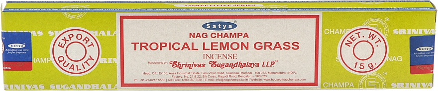Благовония "Тропическая лимонная трава" - Satya Tropical Lemon Grass Incense — фото N1