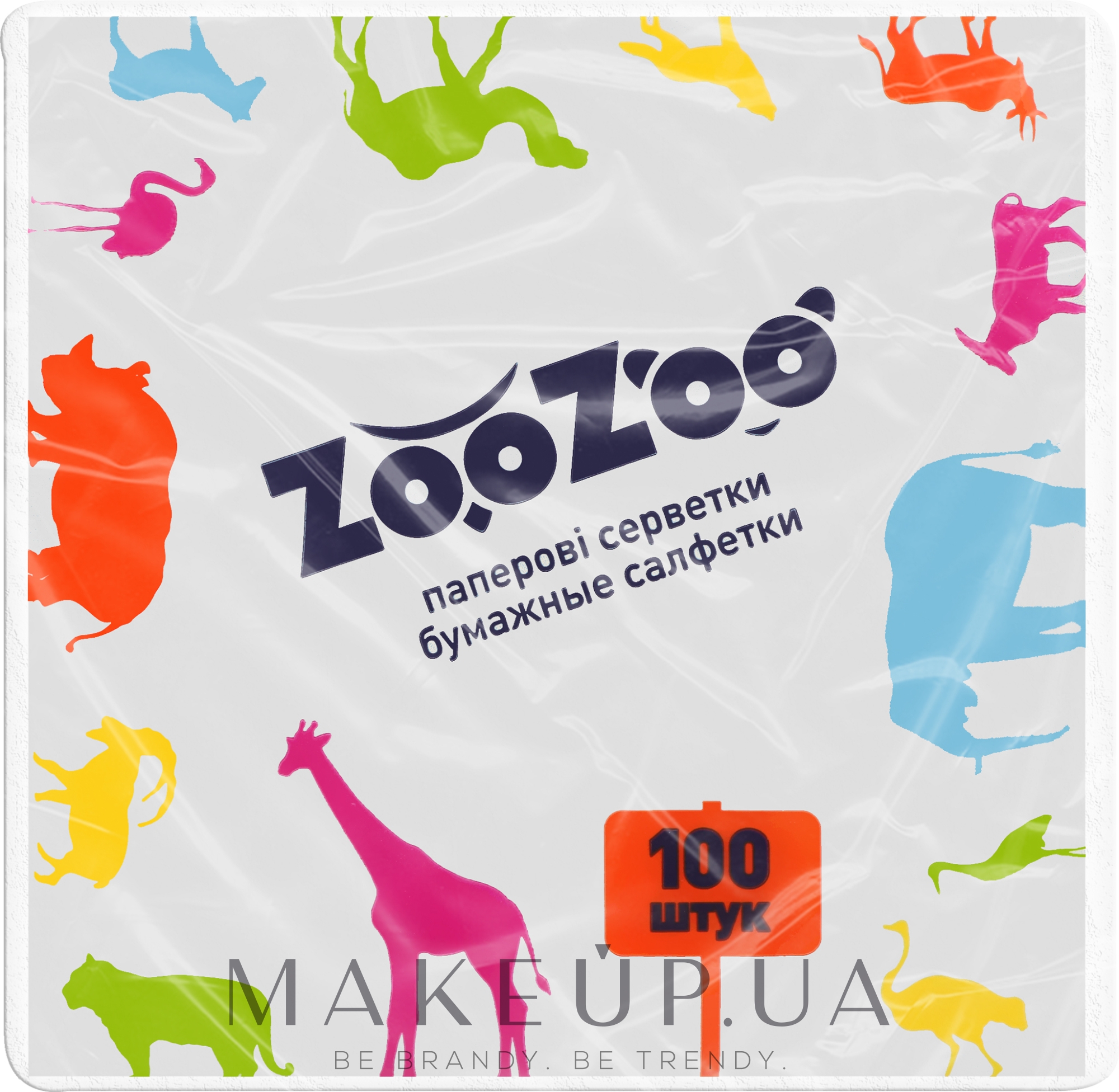 Сухі паперові серветки ZooZoo, 100 штук, білі - Сніжна панда — фото 100шт