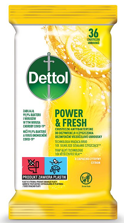 Антибактеріальні серветки для миття та дезінфекції - Dettol Power & Fresh — фото N1