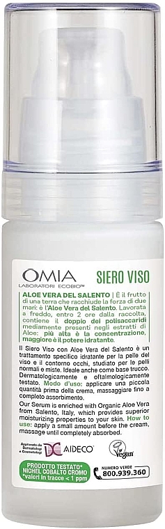Сироватка для обличчя з алое вера - Omia Labaratori Ecobio Aloe Vera Face Serum — фото N2