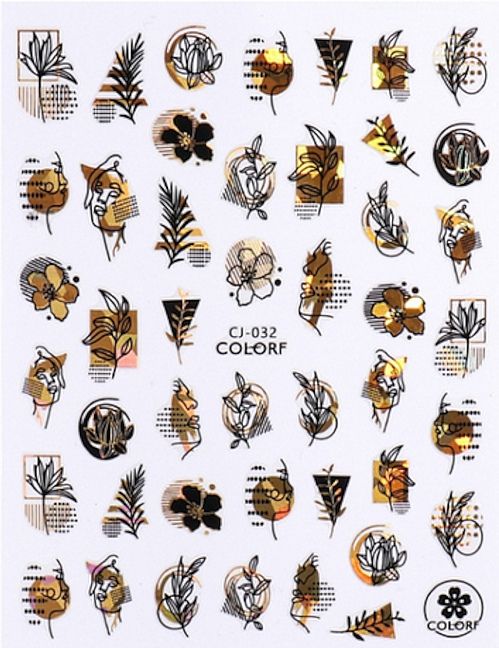Наклейки для нігтів, самоклейні, чорне золото, CJ-032 - Deni Carte 88241 — фото N1