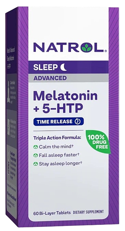 Пищевая добавка для улучшения сна - Natrol Sleep Melatonin + 5-HTP Advanced Time Release — фото N1