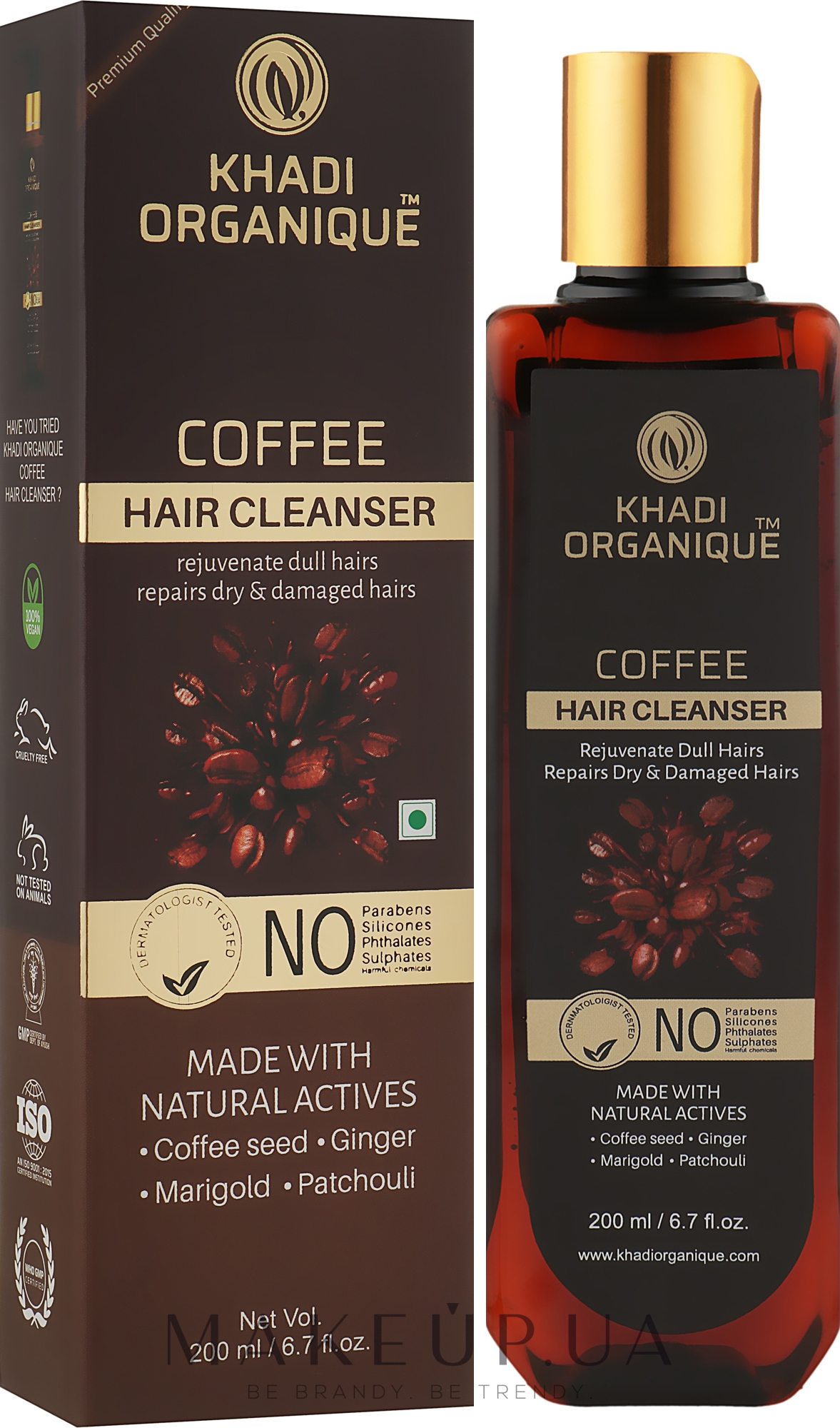 Натуральний аюрведичний шампунь проти випадання і для росту волосся "Кава" без сульфатів - Khadi Organique Coffee Hair Cleanser — фото 200ml