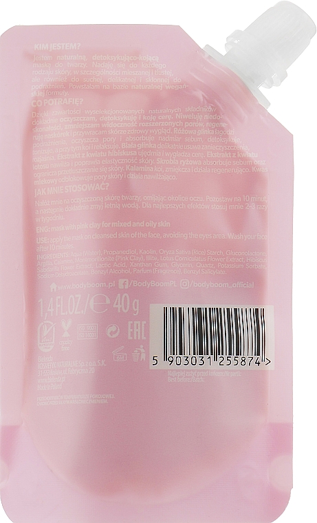 Заспокійлива маска-детокс для обличчя з рожевою глиною - BodyBoom Face Boom Mask With Pink Clay — фото N2