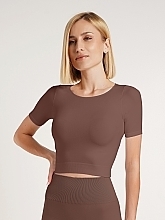 Укорочена безшовна футболка "Crop T-Shirt", deep taupe - Giulia — фото N1