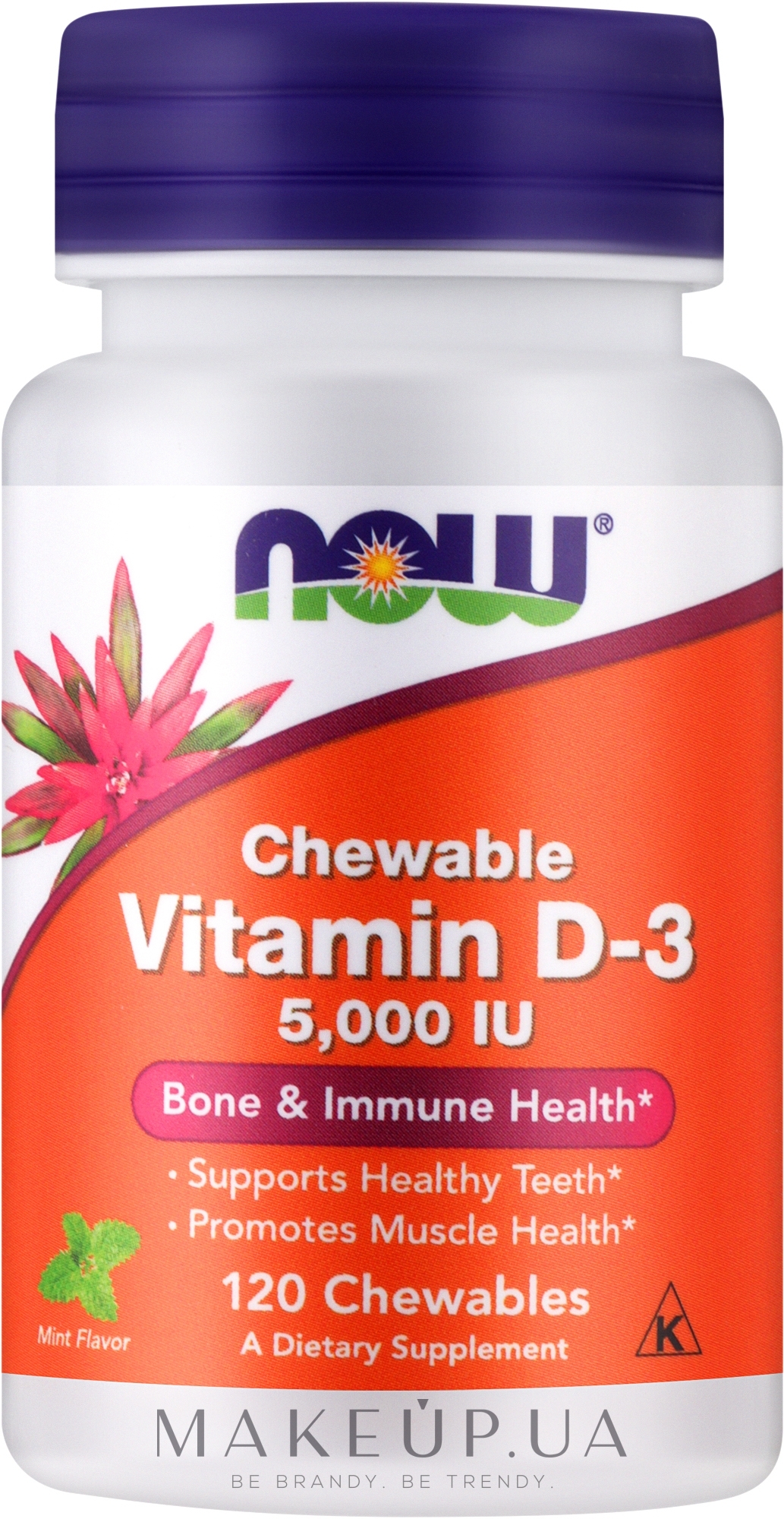 Жевательный витамин D-3 с натуральным вкусом мяты - Now Foods Now Foods Chewable Vitamin D-3 Natural Mint Flavor 5000 IU — фото 120шт
