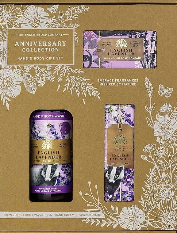 Набор - The English Soap Company Anniversary Collection English Lavender Hand And Body Gift Box (soap/190g + h/cr/75ml + h/wash/500ml) — фото N1