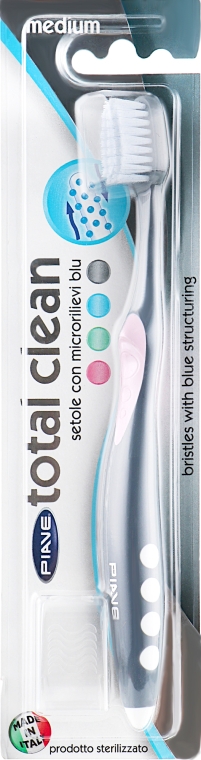 Зубна щітка "Total Clean", середньої жорсткості, сіро-рожева - Piave Total Clean Medium Toothbrush