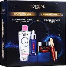 Духи, Парфюмерия, косметика Набор - L'Oreal Paris Revitalift Laser Xmass 2021 (mascara/10.5ml + micel/water/200ml + cr/50ml + ser/30ml)