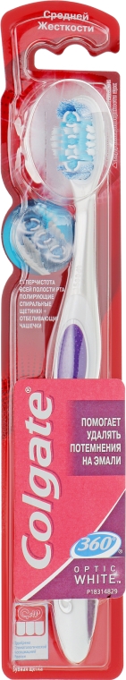 Отбеливающая зубная щетка, средней жесткости, бело-фиолетовая - Colgate 360 Optic White — фото N1