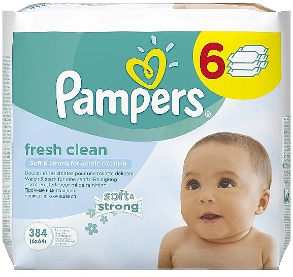 Детские влажные салфетки, 6 х 64 шт. - Pampers Fresh Clean Wipes — фото N1