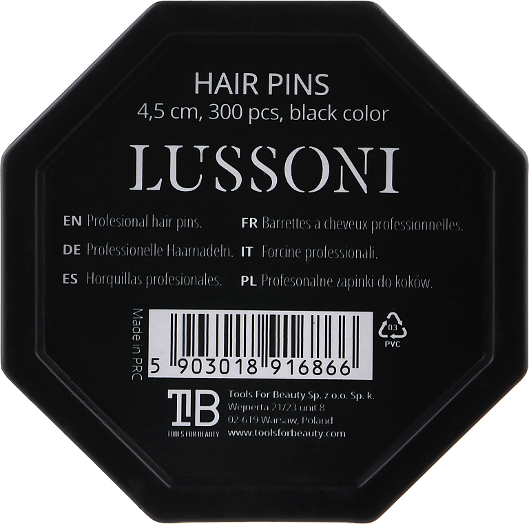 Шпильки прямі для волосся, чорні, 4.5 см - Lussoni Hair Pins Black — фото N2