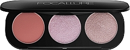 Духи, Парфюмерия, косметика УЦЕНКА Палетка румян и хайлайтеров - Focallure 3Colors Blush&Highlighter Pallette *