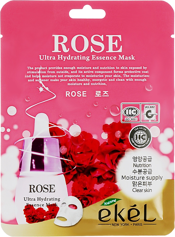 Освіжальна тканинна маска з екстрактом троянди - Ekel Ultra Hydrating Essence Mask Rose — фото N1