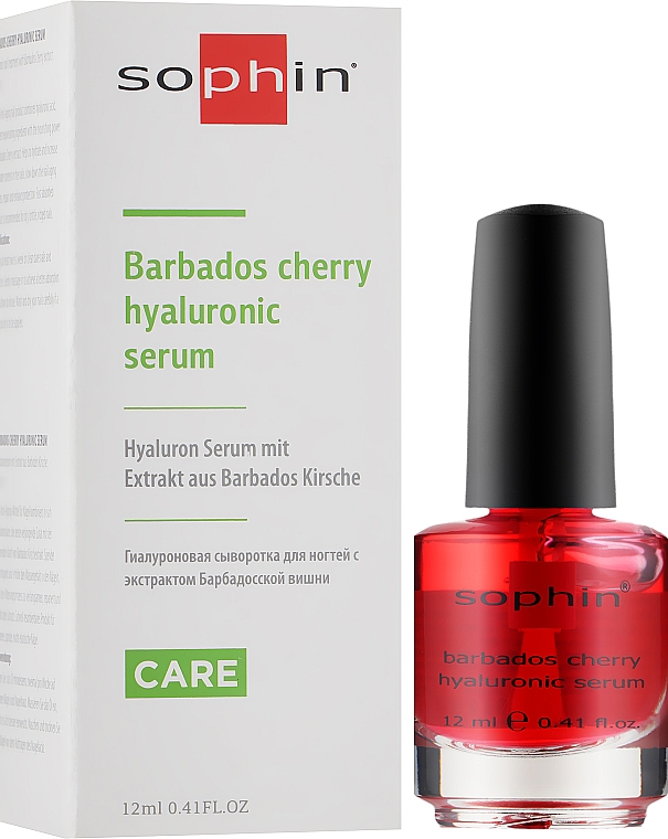 Гіалуронова сироватка для нігтів Sophin з екстрактом барбадоської вишні - Sophin Barbados Cherry Hyaluronic Serum — фото N2