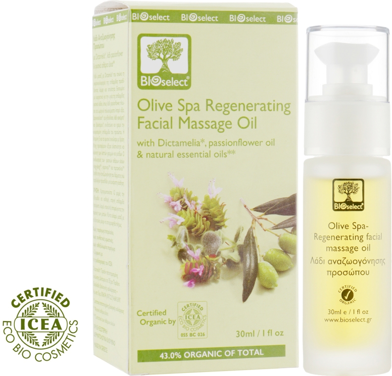 Масло для обличчя з Диктамелією, маслом пасіфлори і натуральним ефірними маслами - BIOselect Olive Spa Regenerating Facial Massage Oil — фото N2