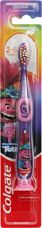 Зубная щетка детская для детей от 2 до 6 лет очень мягкая, фиолетовая с розовым, тролль - Colgate Kids — фото N1