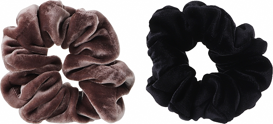 Подарочный набор бархатных резинок для волос, черная и серо-розовая, 2 шт - ScrunchyUA — фото N2