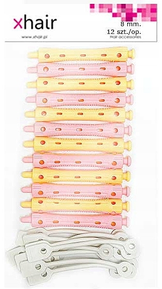 Бигуди-коклюшки для холодной завивки, длина 7 см, d8 мм, желто-розовые, 12 шт - Xhair — фото N1