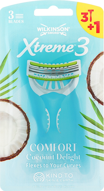 Одноразовые станки, 3 + 1 шт. - Wilkinson Sword Xtreme 3 Coconut Delight — фото N1