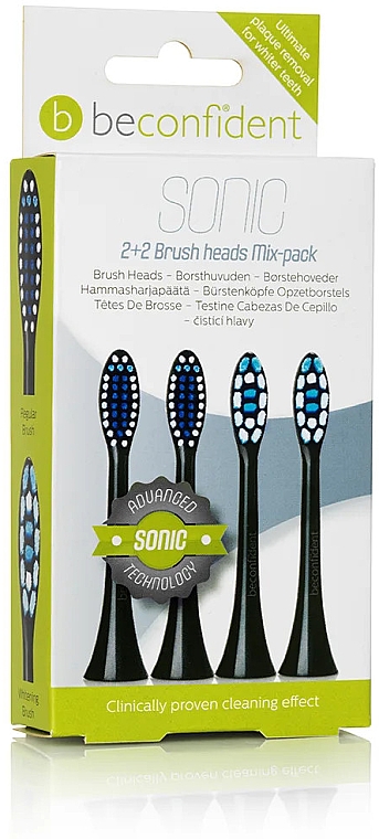 Сменные насадки для электрических зубных щеток, черные, 4 шт - Beconfident Sonic Toothbrush Heads Mix-Pack Black — фото N1