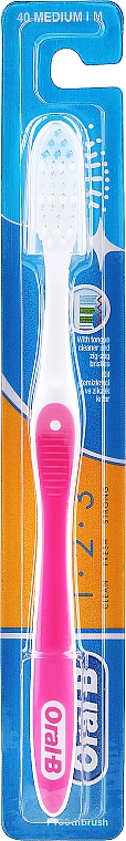 Зубная щетка средняя, розовая 2 - Oral-B 1 2 3 Classic 40 Medium — фото N1