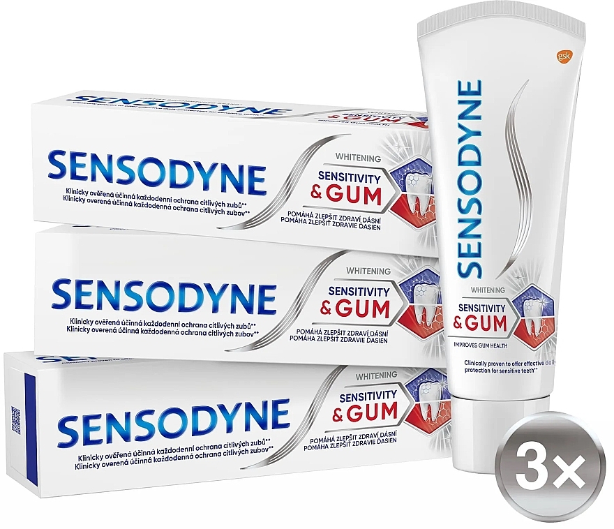 Набор - Sensodyne Sensitivity & Gum Whitening Trio (toothpaste/75mlx3) — фото N1