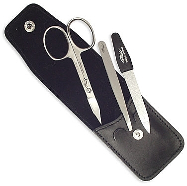 Набір манікюрний 3 предмети, 00436, чорний - Erlinda Solingen Top Grain Pocket Case Manicure Set — фото N1
