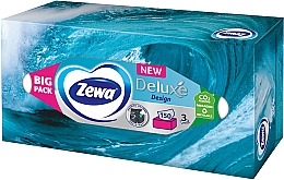 Салфетки косметические трехслойные, без запаха, 150 шт., темно-бирюзовая упаковка - Zewa Deluxe Design — фото N1