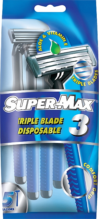 Набор бритв без сменных картриджей, 5 шт - Super-Max 3 Triple Blade — фото N1