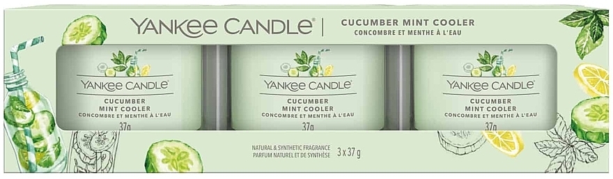 Набор ароматических свечей - Yankee Candle Cucumber Mint Cooler (candle/3x37g) — фото N1