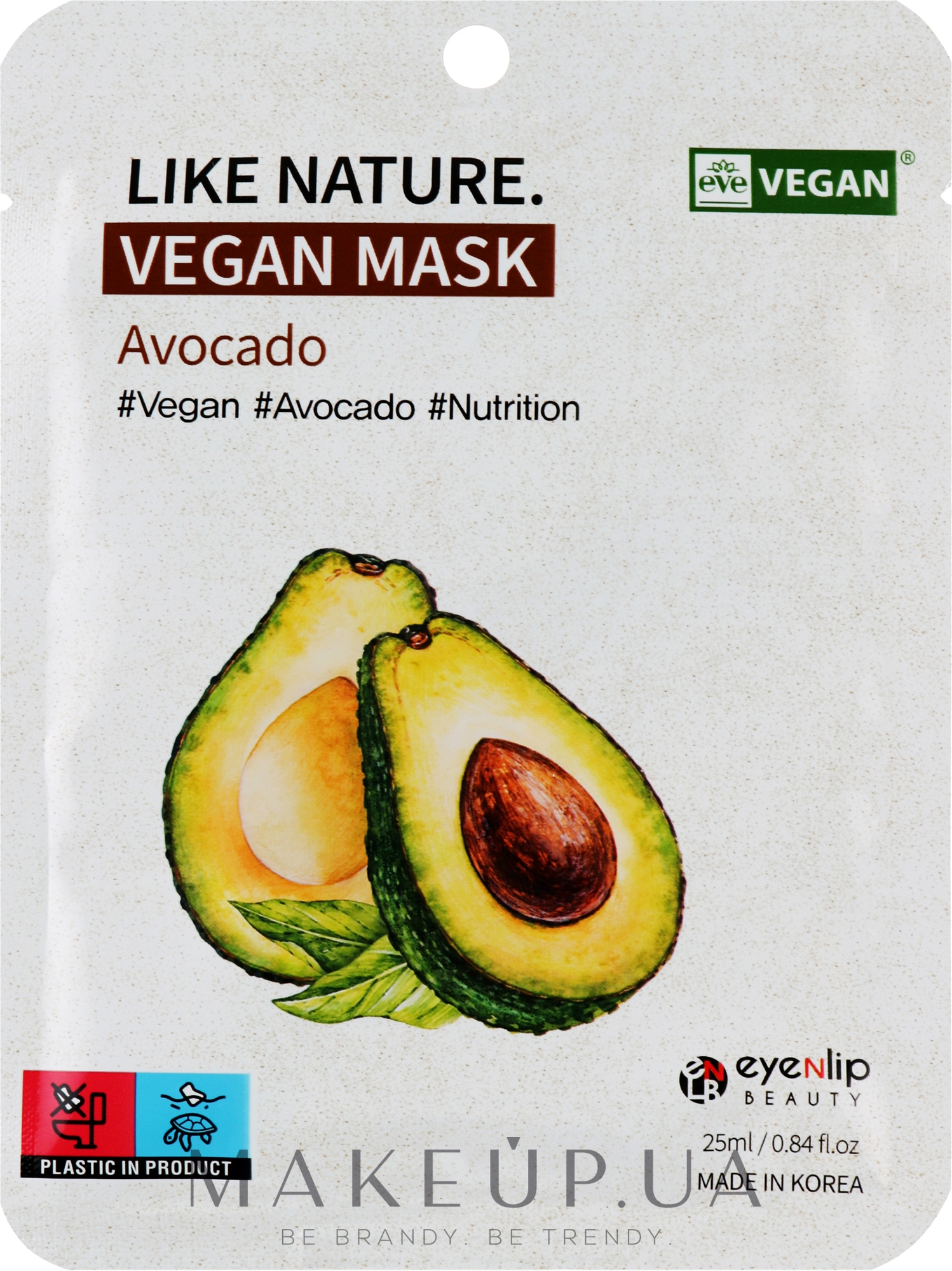 Тканевая маска для лица с авокадо - Eyenlip Like Nature Vegan Mask Avocado — фото 25ml