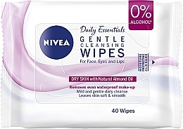 Очищающие салфетки для сухой и чувствительной кожи, 40шт - NIVEA 3-In-1 Gentle Cleansing Facial Wipes — фото N1