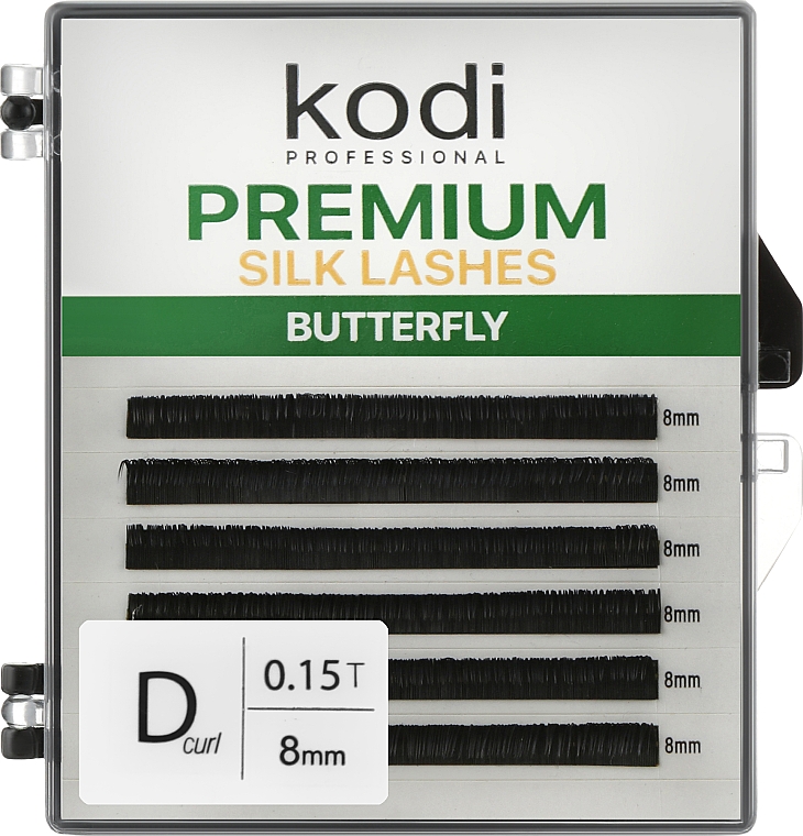 Накладные ресницы Butterfly Green D 0.15 (6 рядов: 8 мм) - Kodi Professional — фото N1