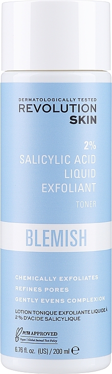 Тонік із саліциловою кислотою для обличчя, 2% - Revolution Skincare 2% Salicylic Acid BHA Anti Blemish Liquid Exfoliant Toner — фото N1