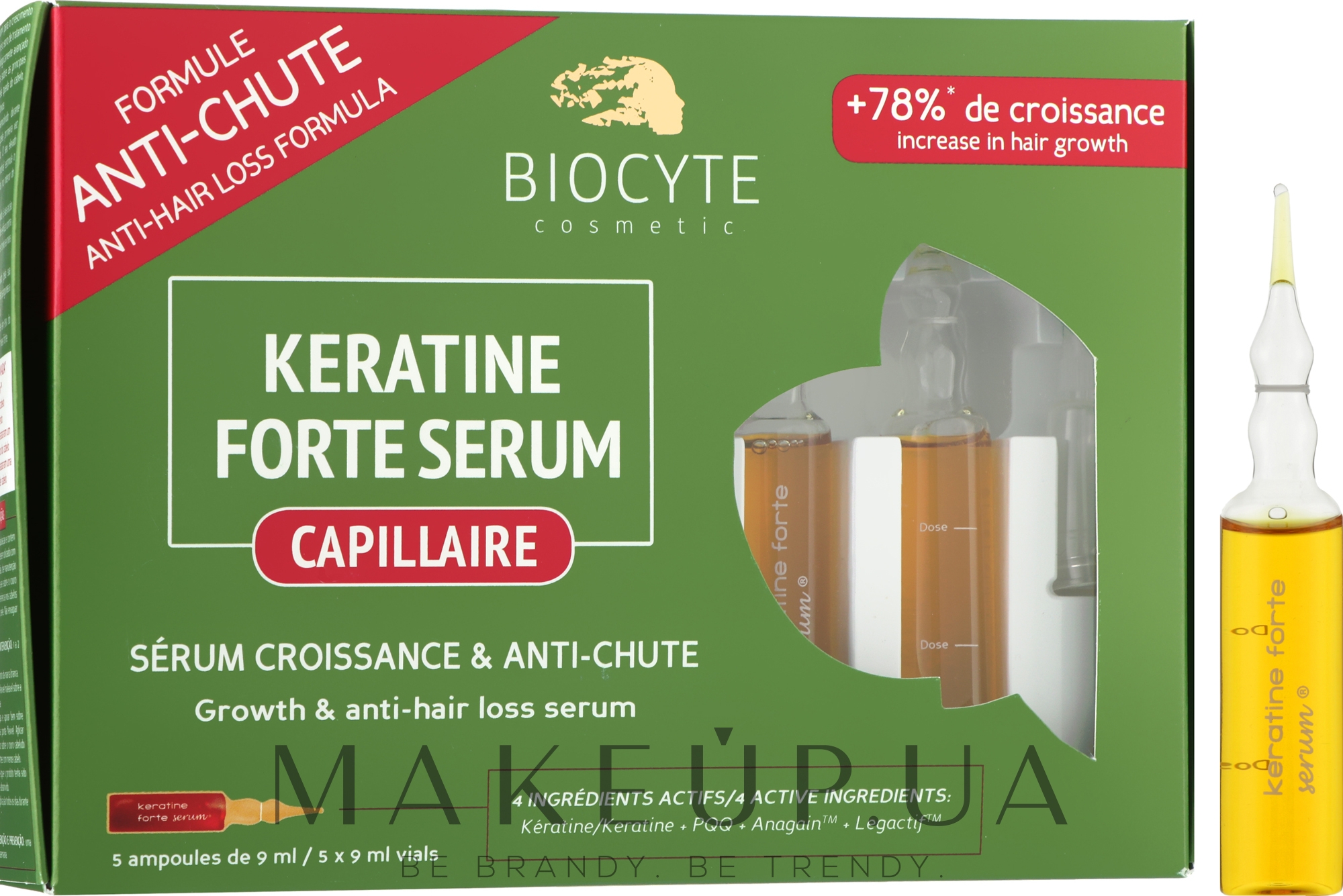 Сыворотка против выпадения волос со стимуляцией роста - Biocyte Keratine Forte Serum Anti-Chute — фото 5x9ml