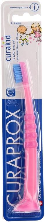 Зубная щетка детская CS Baby с прорезиненной ручкой (0-4), розовая, голубая щетина - Curaprox — фото N3