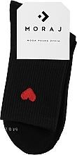 Жіночі високі бавовняні шкарпетки із сердечком, чорні - Moraj — фото N1